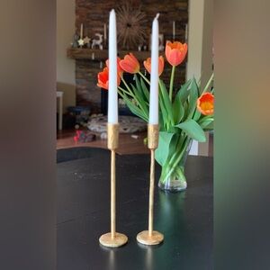 Set of 2 | Forged Metal Candle holders | Antique Gold/ Brass Coloured